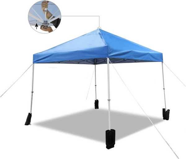  Outdoor One-push Pop Up Canopy, 10 ft x 10 ft with Wheeled Carry Bag, 4-Pack Weight Bags, Blue