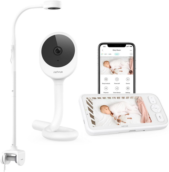 NETVUE Baby Camera Monitor Video - Peekababy 4 in 1 Bracket Meets the Needs of Parents in All Scenarios, Baby Monitor with Camera and Audio, 5" Display, 2-Way Talk, Free Smart Phone App, Cry Detection