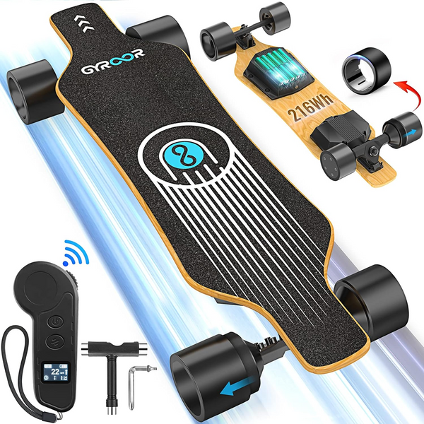 Electric Skateboards, 23 Miles Long-Range Battery, 23 Mph with Powered 1100W Dual Motors, 3 Speed Mode Fast Electric Longboard 90mm PU Wheels Electric Skateboard with Remote, 1Black-Maple