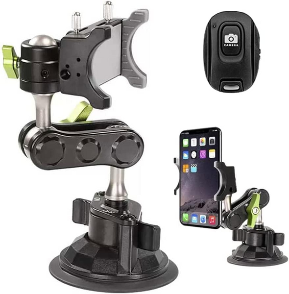 Universal Ball Head Arm for Phone, 360° Rotating Rotating Car Phone Holder Mount, Suction Cup Phone Holder with Ballhead Universal Ball Head Basic Sucker Arm for Phone (with Remote Control)
