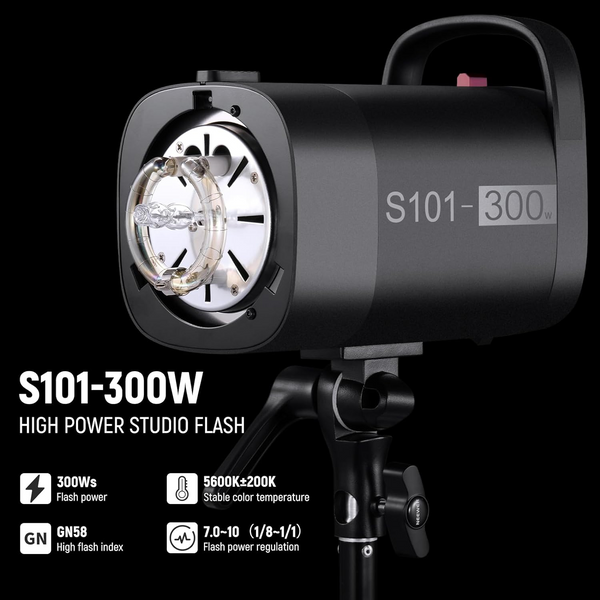NEEWER S101-300W Strobe Flash Light with 9 Levels 150W Modeling Lamp, 300Ws GN58 5600K with Standard Bowens Mount Reflector, S1/S2 Mode Silent Fan for Photography Studio, Portrait Product Shooting