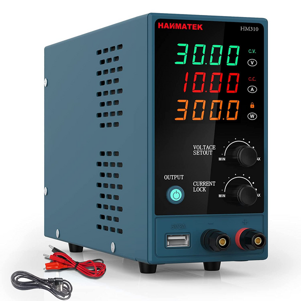 Adjustable DC Power Supply (0-30 V 0-10 A) with Output Enable/Disable Button HANMATEK HM310 Mini Variable Switching Digital Bench Power Supply with USB Charging
