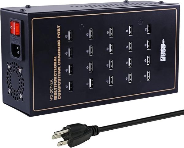 USB Charging Station,Cinlinso 20 Port 200W/40A Multiple USB Charger Station with Intelligent Protection for Smartphone Tablet School Shopping Hotel Malls