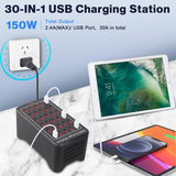USB Charger, Cinlinso 30 Port 150W(30A) USB Charging Station Multi Port USB Hub Charger with Smart Detect for Multiple Devices Smartphones Tablets and Other Electronics