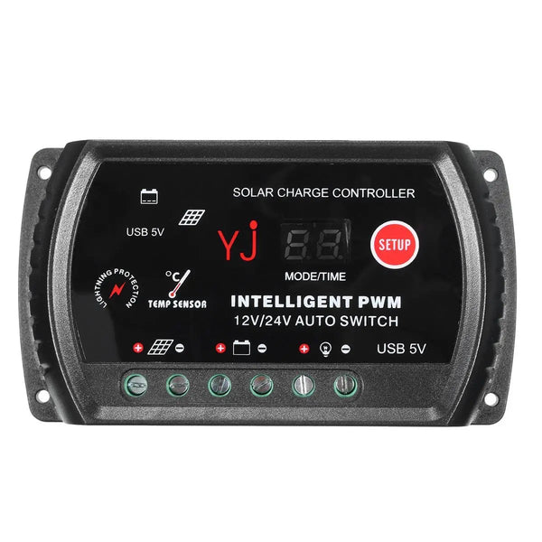 12/24V 10A Automatic PWM Solar Panel Battery Regulator Charger Controller LED USB 5V