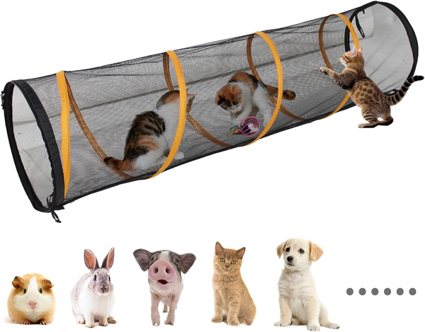 Cat Play Tunnel for Indoor and Outdoor, Cat Play House, Cat Enclosures Easy to Connect with Cat Tent with Two Zipper Doors Outside Cat Enclosure (Fun Run Cat Tunnel),Orange