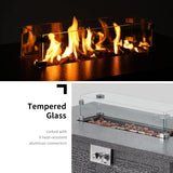 Essential Lounger 42 Inch Fire Pit Table, 50,000 BTU Rectangle Propane Gas Fire Pit, Outdoor Fire Pit Dining Table with Lid,Glass Wind Guard,Waterproof Cover,Lava Rocks - Steel