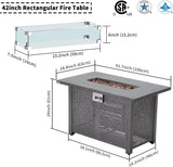 Essential Lounger 42 Inch Fire Pit Table, 50,000 BTU Rectangle Propane Gas Fire Pit, Outdoor Fire Pit Dining Table with Lid,Glass Wind Guard,Waterproof Cover,Lava Rocks - Steel