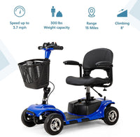 Cebihy 4 Wheel Mobility Scooter, Electric Power Mobile Scooters for Seniors Adult with Lights Collapsible and Compact Duty Travel Scooter w/Basket and Extended Battery