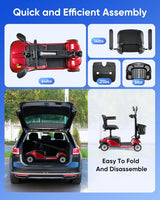 Compact 4 Wheel Mobility Scooter with Display, Foldable Electric Scooter for Seniors and Adults, Heavy Duty Travel Model with Lights, Basket, and Long-Lasting Extended
