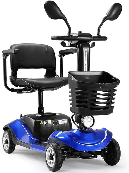 Compact 4 Wheel Mobility Scooter with Display, Foldable Electric Scooter for Seniors and Adults, Heavy Duty Travel Model with Lights, Basket, and Long-Lasting Extended