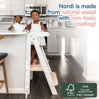 Nordi Foldable Toddler Kitchen Tower, Kitchen Stool Helper, Standing Tower with 3 Adjustable Heights, Suitable Age for 1.5-6 Years, Montessori Kitchen Stools