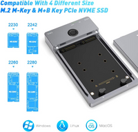 Dual Bay M.2 Enclosure, Cloner USB C to NVME SSD Enclosure External Hard Drive Duplicator for M Key (B+M Key) (Tool-Free)
