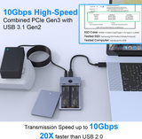 Dual Bay M.2 Enclosure, Cloner USB C to NVME SSD Enclosure External Hard Drive Duplicator for M Key (B+M Key) (Tool-Free)