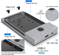 Dual Bay M.2 Enclosure, Cloner USB C to NVME SSD Enclosure External Hard Drive Duplicator for M Key (B+M Key) (Tool-Free)