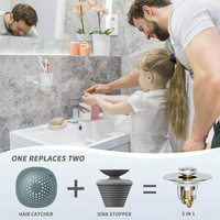 Universal 2 in 1 Bathroom Sink Stopper, Pop Up Bathroom Sink Drain Strainer with Anti-Clogging Filter Basket, Bathroom Drain Stopper Sink Plug for 1.06"-1.65" Basin Drain Holes(Pair)