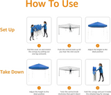  Outdoor One-push Pop Up Canopy, 10 ft x 10 ft with Wheeled Carry Bag, 4-Pack Weight Bags, Blue