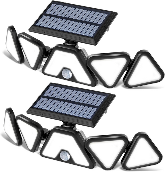 Solar Lights Outdoor Waterproof, 329 LED Motion Sensor Outdoor Lights 5 Heads Outdoor Motion Sensor Light, Solar Lights for Outside, Patio, Garage, Garden, Front Door (2 Packs)