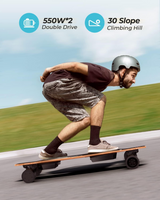 Electric Skateboards, 23 Miles Long-Range Battery, 23 Mph with Powered 1100W Dual Motors, 3 Speed Mode Fast Electric Longboard 90mm PU Wheels Electric Skateboard with Remote, 1Black-Maple