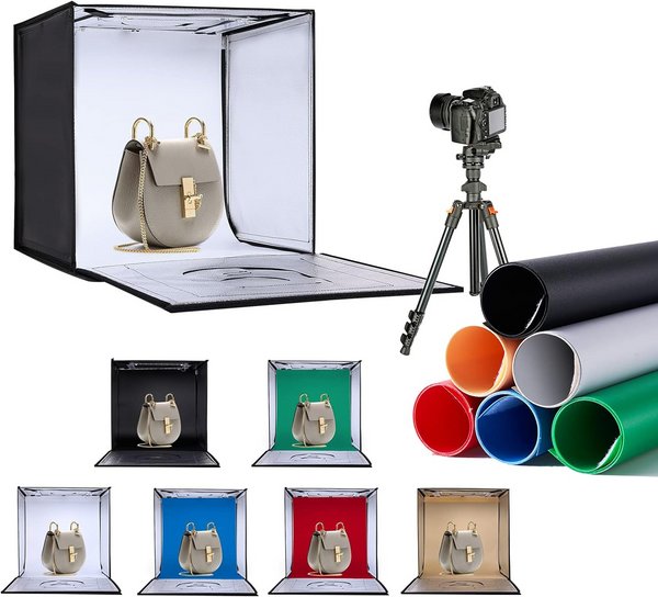 ZKEEZM Light Box Photography 16"x16" with 80LED Lights and 6 Color Backdrops Photo Box with Lights, Foldable Light Box with Adjustable Brightness, 6000-6500K Dimmable Portable Picture Box Shooting