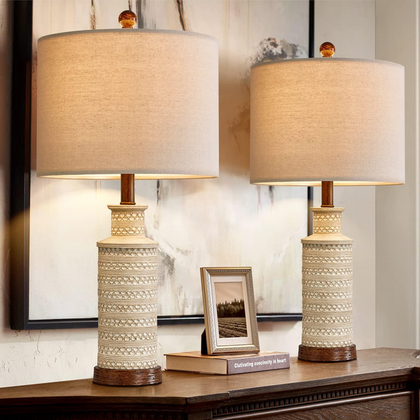 24'' Farmhouse Table Lamp Set of 2 for Bedroom Living Room Vintage Rustic Traditional Nightstand Bedside Lamps
