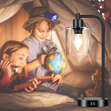 Set of 2 Industrial Table Lamps with 2 USB Port, Fully Stepless Dimmable Lamps for bedrooms, Bedside Nightstand Desk Lamps with Seeded Glass Shade for Reading Living Room Office 2 LED Bulb Included