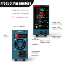 Adjustable DC Power Supply (0-30 V 0-10 A) with Output Enable/Disable Button HANMATEK HM310 Mini Variable Switching Digital Bench Power Supply with USB Charging