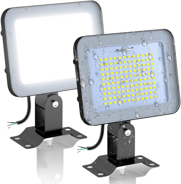 2-Pack 30W LED Flood Lights 110V Outdoor IP65 Waterproof 3 Adjustable Angle 4980LM Wall Mounted Work Lamp 6000K Daylight Security Floodlight Fixture for Yard Garden Rooftop Playground