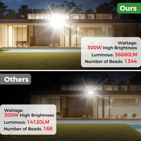 300W LED Flood Light 36880LM Super Bright 1344leds Commercial Exterior Security Lighting 2400W Equivalent,5000K Daylight,3Adjustable Angle,IP65Waterproof,110V Outdoor Floodlight Garden Backyard Garage