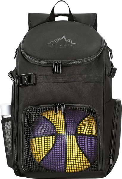 GoHimal Basketball Backpack, Large Sports Bag With Ball Compartment for Men and Women, Basketball, Soccer, Volleyball, Rugby(Black)