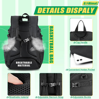 GoHimal Basketball Backpack, Large Sports Bag With Ball Compartment for Men and Women, Basketball, Soccer, Volleyball, Rugby(Black)