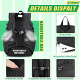 GoHimal Basketball Backpack, Large Sports Bag With Ball Compartment for Men and Women, Basketball, Soccer, Volleyball, Rugby(Black)
