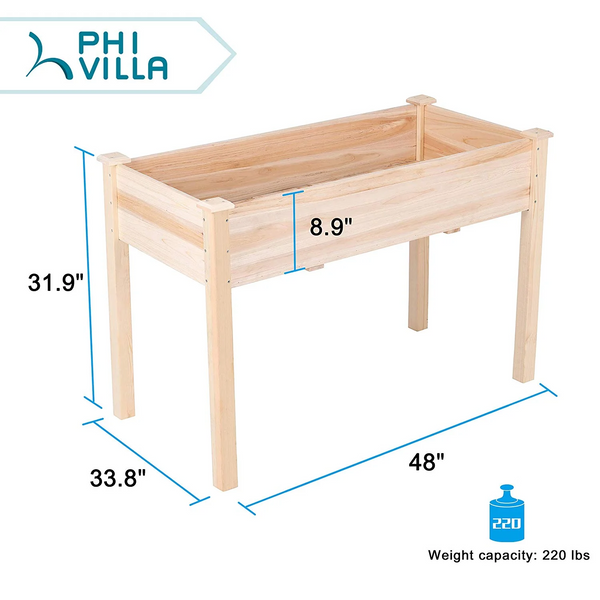Raised Garden Bed 48x32x34in , Elevated Wood Planter Box Stand , 250lb Capacity - Natural