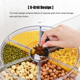 20Lbs large Grain dispenser 360°Rotating Rice Food Dispenser 6 Grids rice container rotatable Beans Containers Storage with Sealed lid for Peanut Barley Millet and Cereal