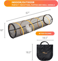 Cat Play Tunnel for Indoor and Outdoor, Cat Play House, Cat Enclosures Easy to Connect with Cat Tent with Two Zipper Doors Outside Cat Enclosure (Fun Run Cat Tunnel),Orange