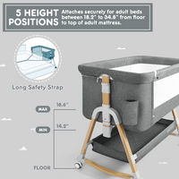 HARPPA Cuddly 3 in 1 Baby Bassinet Bedside Sleeper(Mosquito Net Included), Five-Position Adjustable Bedside Crib with Storage for Newborns, Portable Bassinet with Anchor Strap (Wood Grain, Grey)