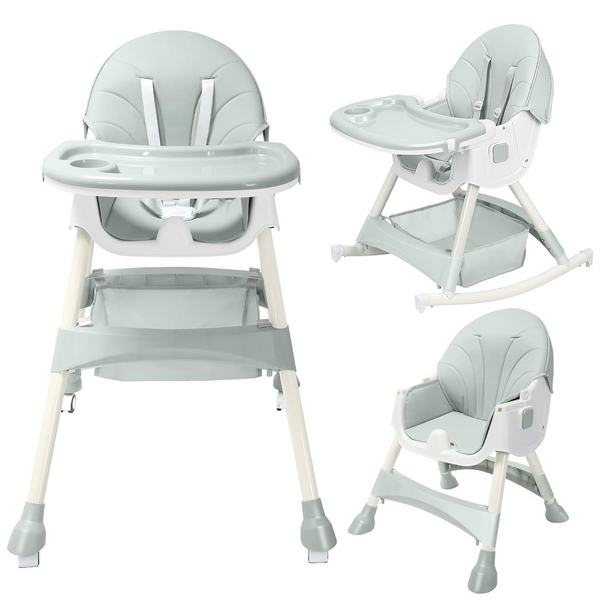 HARPPA Convertible 4-in-1 Baby High Chair for Toddlers with Removable Tray, Wheels & Safety Belt (Gray,pink , Green)