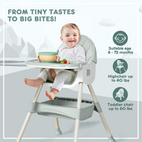 HARPPA Convertible 4-in-1 Baby High Chair for Toddlers with Removable Tray, Wheels & Safety Belt (Gray,pink , Green)