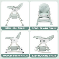 HARPPA Convertible 4-in-1 Baby High Chair for Toddlers with Removable Tray, Wheels & Safety Belt (Gray,pink , Green)