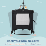 HARPPA Pack and Play 5 in 1, Baby Bassinet Bedside Sleeper with Mattress, Rolling Bassinet for Infant, Pack n Play with Changing Table, Baby Bed, Crib(Black/Grey/Pink)