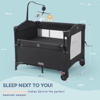 HARPPA Pack and Play 5 in 1, Baby Bassinet Bedside Sleeper with Mattress, Rolling Bassinet for Infant, Pack n Play with Changing Table, Baby Bed, Crib(Black/Grey/Pink)