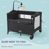 HARPPA Pack and Play 5 in 1, Baby Bassinet Bedside Sleeper with Mattress, Rolling Bassinet for Infant, Pack n Play with Changing Table, Baby Bed, Crib(Black/Grey/Pink)