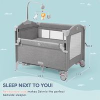 HARPPA Pack and Play 5 in 1, Baby Bassinet Bedside Sleeper with Mattress, Rolling Bassinet for Infant, Pack n Play with Changing Table, Baby Bed, Crib(Black/Grey/Pink)