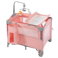 HARPPA Pack and Play 5 in 1, Baby Bassinet Bedside Sleeper with Mattress, Rolling Bassinet for Infant, Pack n Play with Changing Table, Baby Bed, Crib(Black/Grey/Pink)
