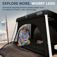 ARPPA Travel Crib with Comfy Mattress, Lightweight Portable Crib Requires No Assembly, Foldable Pack and Play for Baby and Toddlers, Compact Play Yard with Bed (Black)