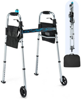 Narrow Walkers with Storage Bag, Height Adjustable Walker, Lightweight Folding Walkers, Walkers for Seniors Handicapped & Disabled, Up to 350 lbs(Grey