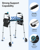 Narrow Walkers with Storage Bag, Height Adjustable Walker, Lightweight Folding Walkers, Walkers for Seniors Handicapped & Disabled, Up to 350 lbs(Grey