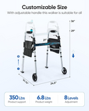 Narrow Walkers with Storage Bag, Height Adjustable Walker, Lightweight Folding Walkers, Walkers for Seniors Handicapped & Disabled, Up to 350 lbs(Grey