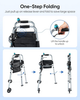Narrow Walkers with Storage Bag, Height Adjustable Walker, Lightweight Folding Walkers, Walkers for Seniors Handicapped & Disabled, Up to 350 lbs(Grey