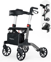 Rollator Walker with Seat, Foldable Rolling Walker with Durable Aluminum, Height Adjustable, 8" Big Wheels for All Terrain, Ergonomic Seat and Backrest,Lightweight Walkers for Seniors Adult